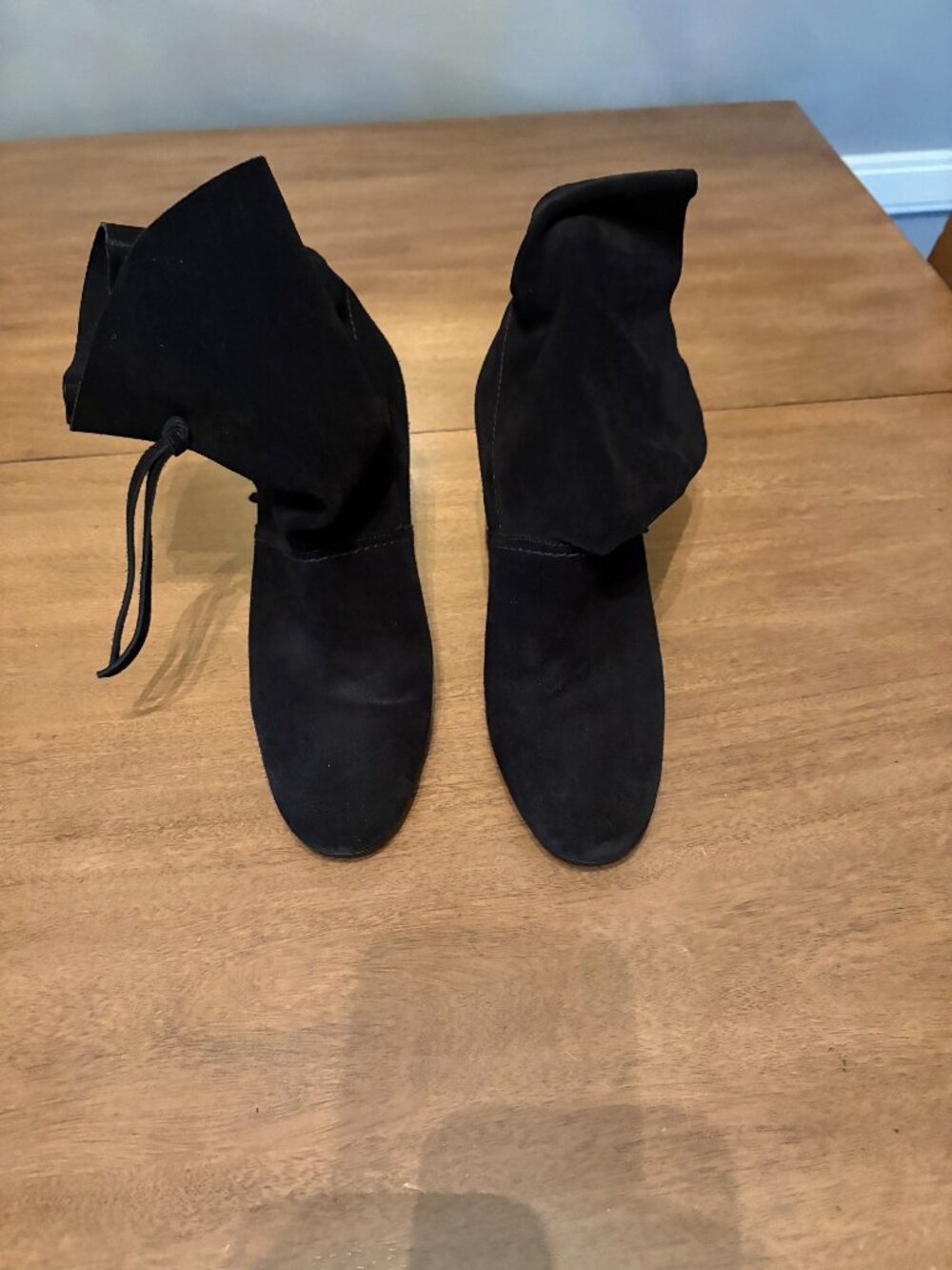 Like New, Tory Burch Black Gigi Suede Slouchy Block Heel Boot. Size 8.5